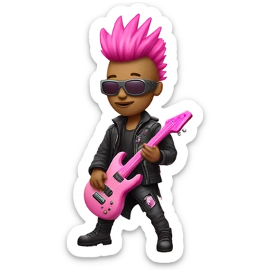 cyberpunk rockstar, pink mohawk, pink mechanical guitar, head and shoulders sticker