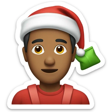 Brown man with a Santa hat and a green weaved sac sticker