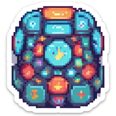 technology symbol, pixel art style, retro and blocky sticker
