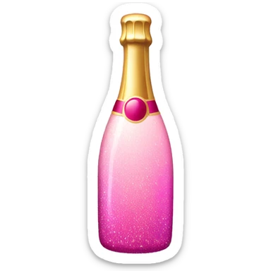 Pink ombré champagne bottle with bubbles and glitter  sticker