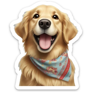 Happy golden retriever in bandana excited to see  sticker