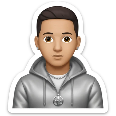 Daddy Yankee with dark brown hair, silver outfit sticker