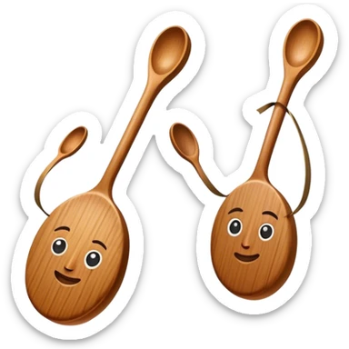 Two wooden spoons clashing together rhythmically, just like in traditional folk dance performances. The motion captures the lively energy of cultural dance and music sticker