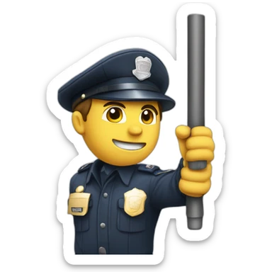 A policeman with a baton in his hand getting ready to strike sticker