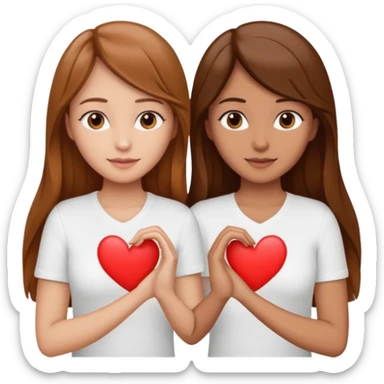 Dos Mujeres una color trigueña y blanca, haciendo un corazon cabello largo   y tenga una camisa blanca sticker