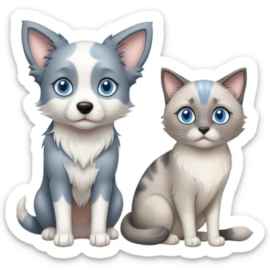 blue merle (black, white and grey) border collie with 2 cats.  One is a grey siamese cat and the other is a white, slimmer siamese cat with blue eyes sticker