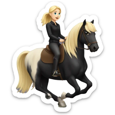 Blonde girl riding a black horse  sticker