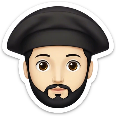 san ignacio de loyola pelón y barba negra como sombrero un bonete español negro y ropa negra sticker