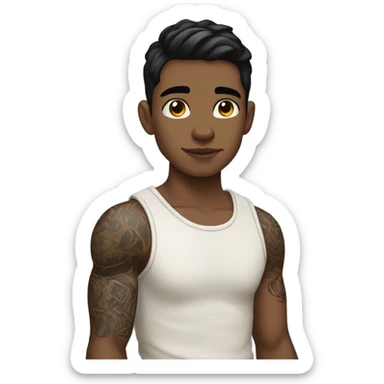 boy with dark hair and light skin with tattoos on the arms sticker