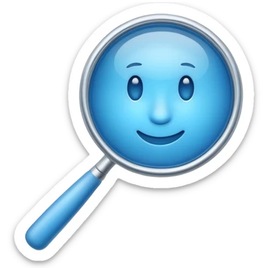3D blue magnifying glass emoji, smooth rounded shape, glossy plastic, soft gradient, minimal emoji style, clean background sticker
