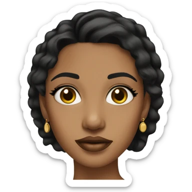 girl with medium black hair, dark eyes, gold earrings and necklace and bold lips tanned skin sticker