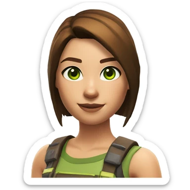 Female Fortnite Skin with brown straight hair and green eyes sticker