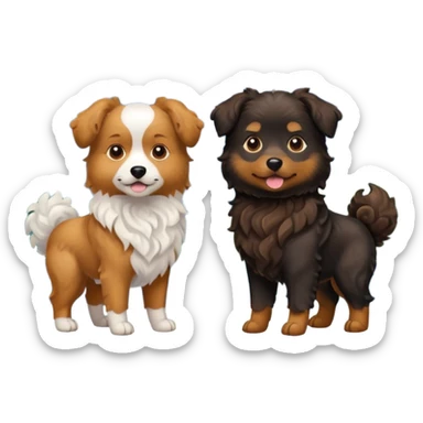 two dogs with wavy hair, one black and one brown with mountains sticker