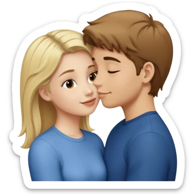 Blonde girl kissing brown hair boy happy  sticker
