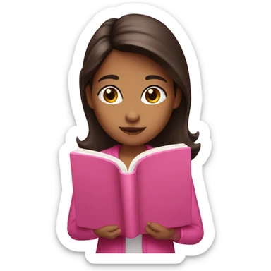 brunette reading a pink book sticker