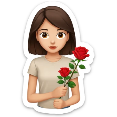 Une ado brune avec un t shirt avec une rose sticker