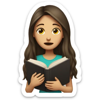 brunette long hair woman crying tears while holding and reading book sticker