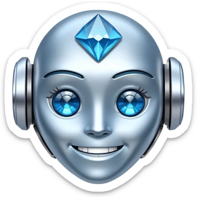 smiling robot and a large blue diamond with a futuristic touch sticker