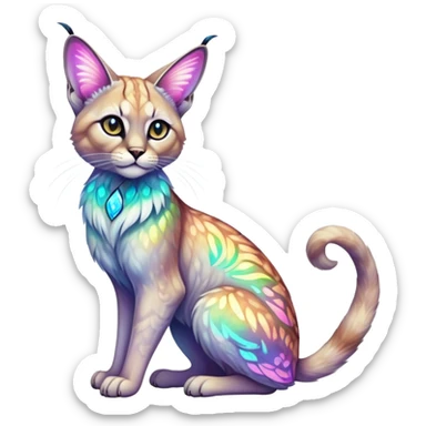 Colorful Neon exotic ethereal iridescent tropical shiny Fantasy-Siamese-Bobcat-Caracal-Moth-Scottish-Fold-feline-Fakémon-feline-hybrid (full body) sticker