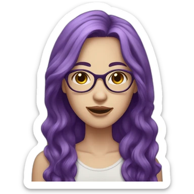 woman with long purple hair and oval glasses, pale skin, sticking out tongue sticker