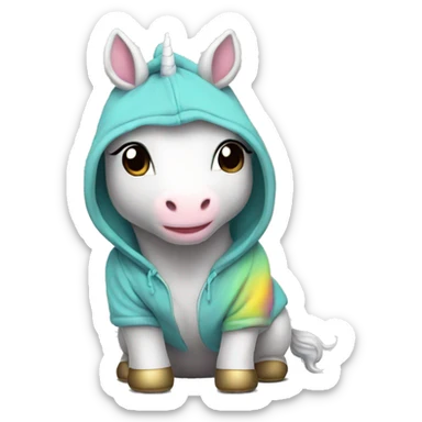 unicorn baby wearing a hoodie sticker