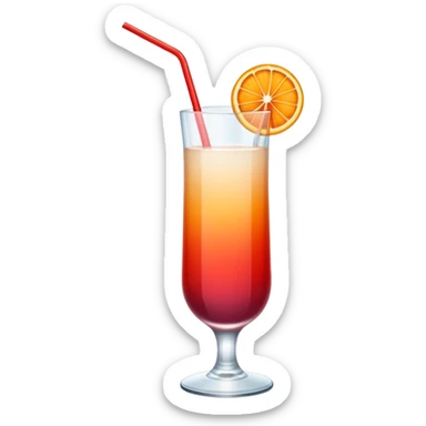 Sex on the beach cocktail with gradient orange to red top to bottom, in a long class with a straw sticker
