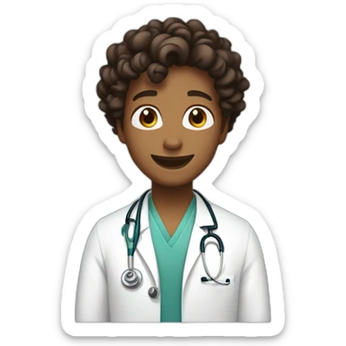 Doctor, brown skin, short hair, curly hair, oblique view, happy sticker