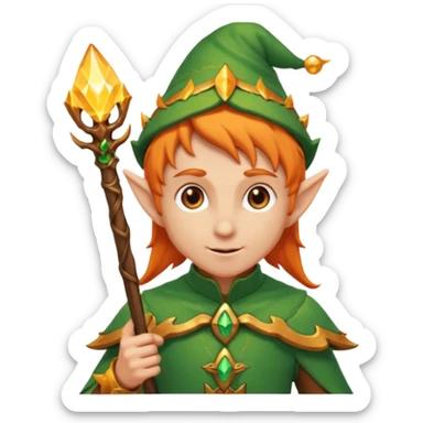 Orange Haired Elf, old Mage elf with glowing orange staff sticker
