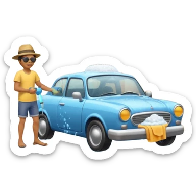 man washing a car outside his house full body sticker