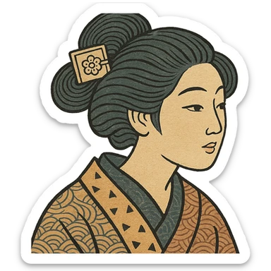 hairclip, traditional Japanese art, ukiyo-e style sticker