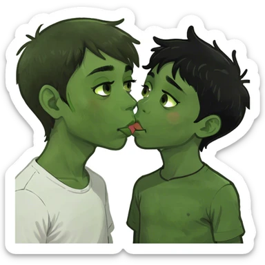 A brown hair boy that’s white kissing a black hair boy that’s white sticker