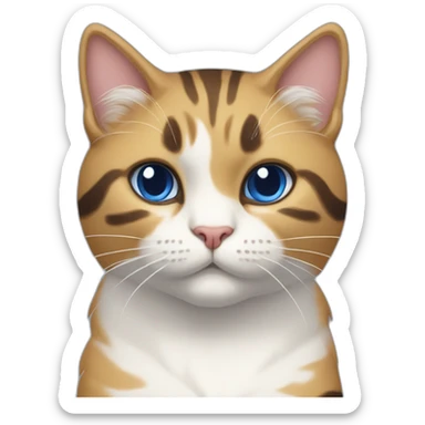 Purradise Meowscles is a buff anthropomorphic calico  cat  he has a mullet, a floral designed t shirt that is unbuttoned and blue and white stripped shorts sticker