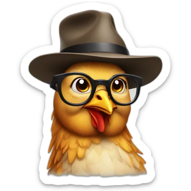 Chicken phd student with hat and glasses sticker