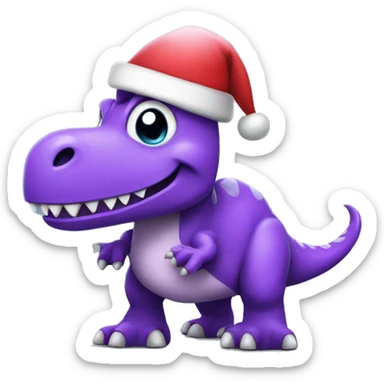 A purple dinosaur wearing a Santa hat with lights sticker