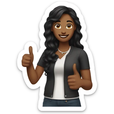 Woman, brown skin, long black hair, wavy hair, thumbs up sticker