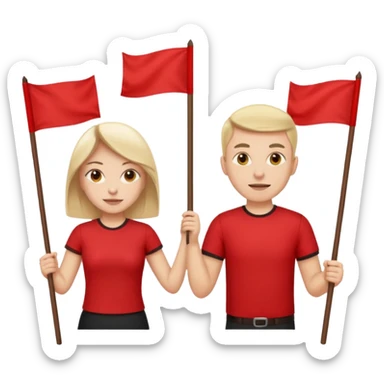 UN HOMBRE Y UNA MUJER CON  POLERAS ROJAS Y BANDERAS ROJAS sticker