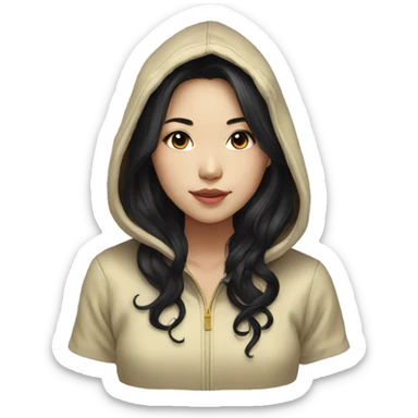 asian girl with long black wavy hair with gold highlights in a hoody sticker