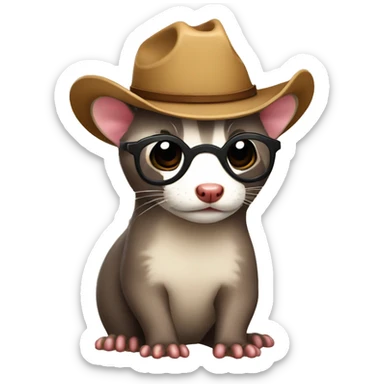 detective Ferret wearing a tiny cowboy hat with glasses hawaiian shirt sticker