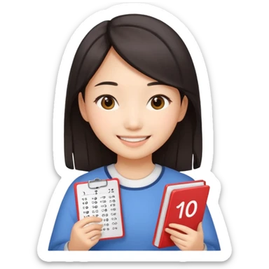 A Asian girl showing a math test with 100% on it sticker