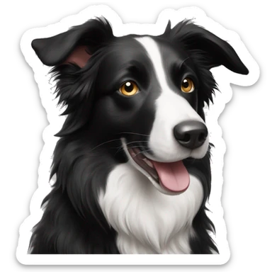 black and white freckled face border collie with ball in her mouth sticker