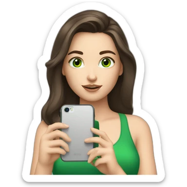 brunette white girl with green eyes making a selfie with phone sticker