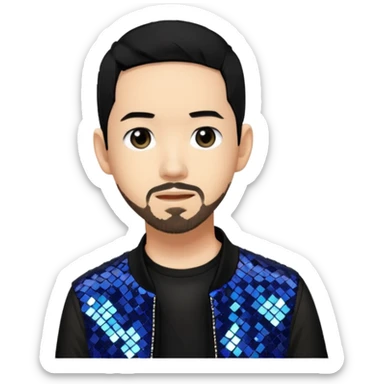 Mike Shinoda with black hair, black sequin tour outfit sticker