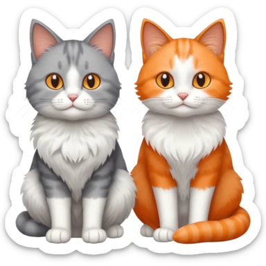 a realistic looking very fluffy grey and white cat with grey legs and white paws, sitting next to another cat sticker