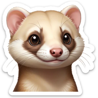 Cinematic Cute sable ferret Portrait Emoji, Head tilted playfully, with an elongated, flexible body and a characteristically curious expression, featuring a short, pointed snout, bright, sparkling eyes, and soft fur in warm brown and cream tones, Simplified yet irresistibly adorable features, highly detailed, glowing with a warm, friendly glow, high shine, affectionate and lively, stylized with a touch of whimsical mischief, soft glowing outline, capturing the essence of a fun-loving and mischievous sable ferret that feels like it could scamper straight into your heart! sticker