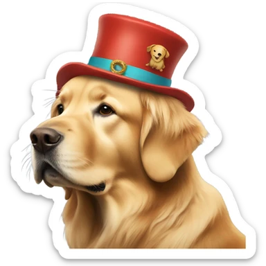 A golden retriever wearing a walrus cap sticker