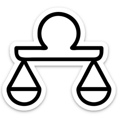 minimalist black line Libra symbol with two arms, each holding a scale, no fill sticker