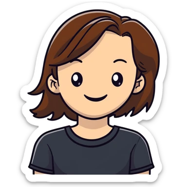 White girl with medium length brown hair, happy expression sticker