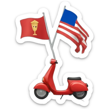 Tall thin man on red scooter with greek flag sticker