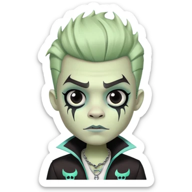 Pale white skin, Frankie stein monster high doll boy with 5-o-clock shadow , pale white-green skin, face stiches  sticker