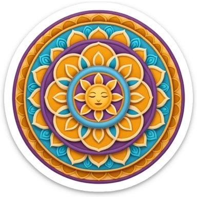 samsara spiritual symbol emoji, mandala-inspired circular pattern, representing interconnectedness of all things, peaceful spiritual feel sticker
